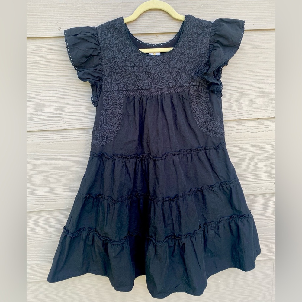 J. Marie Black Embroidered Flutter Dress